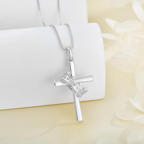 Cross and Crown Necklace for Women 925 Sterling Silver White/Yellow Gold Plated Pendant Necklaces Rotatable Crown Cross Necklace Jewelry2