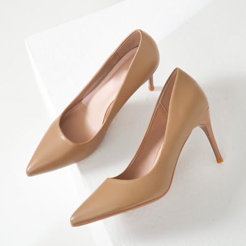 Image of Women's Low Kitten Heel Pumps Classic Fashion Dress Pumps Simple Heeled Shoes for Office Work
