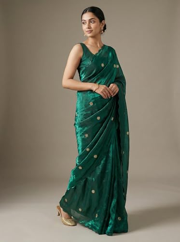 Image of Women's Pure Fandy Satin Sequin Embroidered work Saree with Dupion Unstitched Blouse Piece