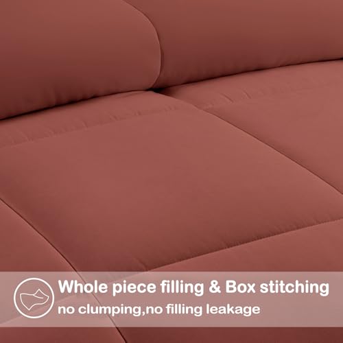 EASELAND California King Down Alternative Comforter - Quilted Duvet Insert for All Seasons, Soft Lightweight with Corner Tabs, Summer Winter Warm Bedding, Terracotta 96x104 Inches