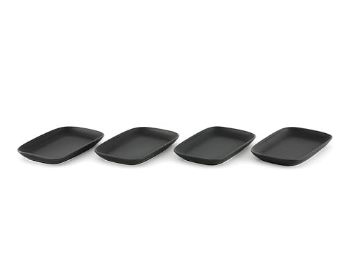Set di 4 piatti per antipasti, rettangolari, nero opaco, 17 x 11,5 cm, Mezze, piatti da portata, piatti piani, piatti da cucina, lavabili in lavastoviglie - immagine 6