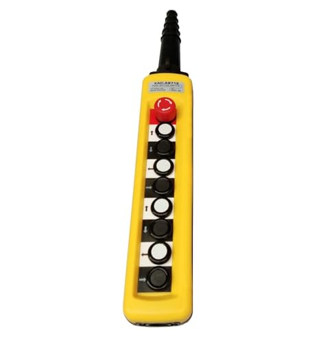 MGTCAR XAC-A8713 9 Buttons+ Stop Rainproof Industrial Electric Crane Hoist Control Push Button Switches 250V 5A Yellow