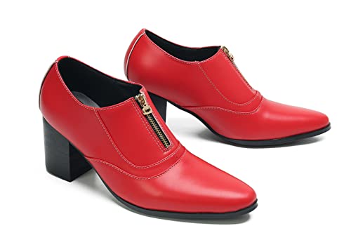 Santimon Men's Pump Slip On Loafers Party Dress Casual Leather Shoes Fashion Western Prom Wedding Disco Zipper Heels Shoes for Men Boys3