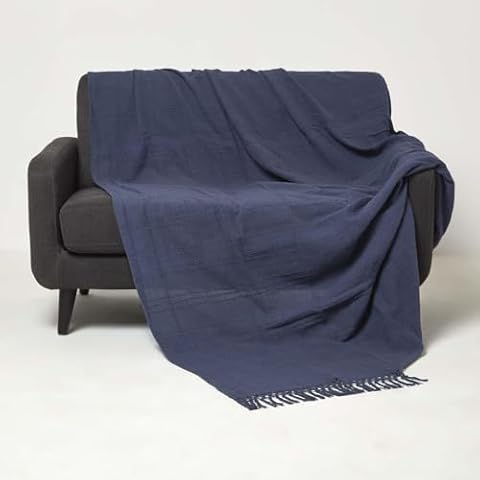 Plaid Bleu Marine HOMESCAPES Kashi Cover