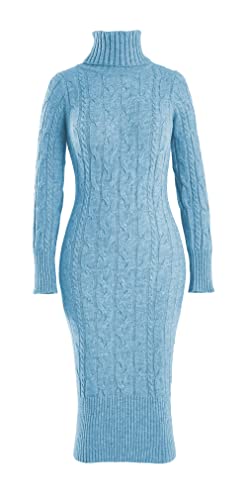Fangetey Womens Long Sleeve Turtleneck Sweater Dresses Knitted Bodycon Midi Sheath Jumper Dresses Blue #TOP1