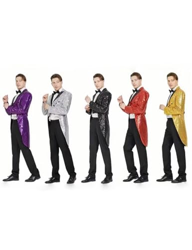 ONAXTDA Men's Sequin Tailcoat Slim Fit Shiny Peak Lapel Party Show Tux Dress Coat for Stage Performance4