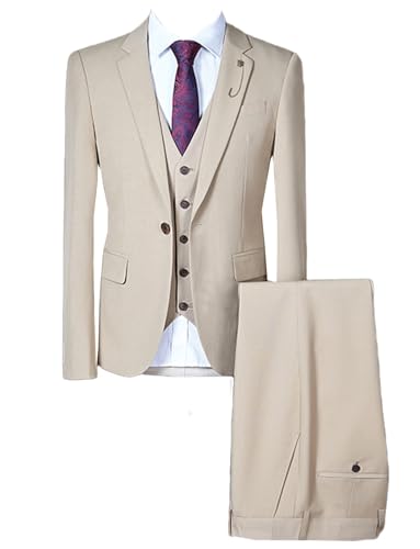 Men's 3-Piece Business Suit Single Breasted Button Jacket Vest Pants for Dinner Groom