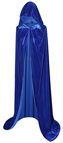 BIGXIAN Extra Long Hooded Velvet Cloak Halloween Christmas Fancy Cape Various Colors blue