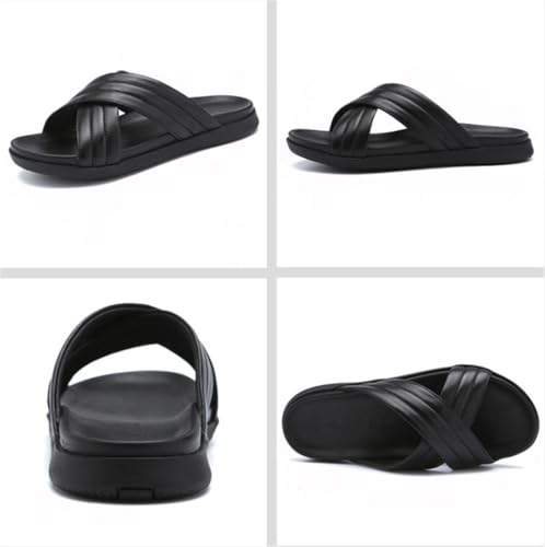 Men's Leather Slide On Sandal Open Toe Soft Slippers Casual Beach Shoes2