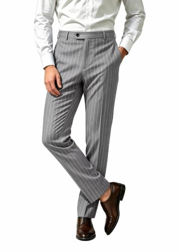 Grey Mens Pinstripe Dress Pants Slim Fit Casual Beach Wedding 38W X 32L