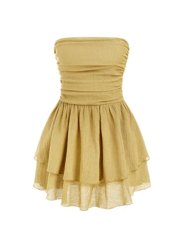 Image of CIDER Women's Summer Cocktail Dress - Tube Ruched Ruffle Mini Dress | Strapless, Country Concert, Western Cowgirl Outfits