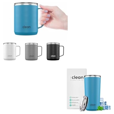 The Clean Hydration Co Insulated Stainless Steel Travel Mug Cup | Double Wall Ceramic Tumbler | Aqua Cover