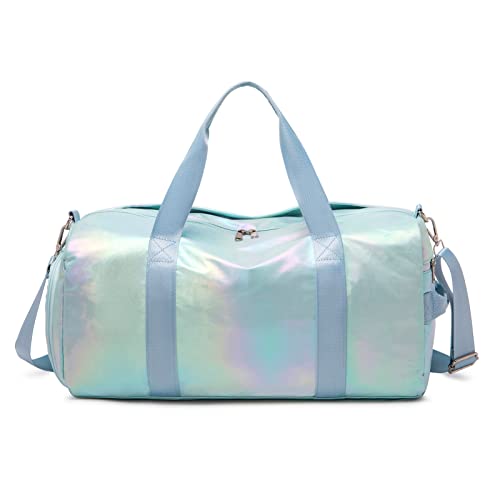 ZHIERNA Bolsa esportiva de dança para academia para mulheres, meninas, bolsa de viagem brilhante à prova d'água com compartimento para sapatos e bolso seco e molhado, Verde, Bolsa de viagem de nylon