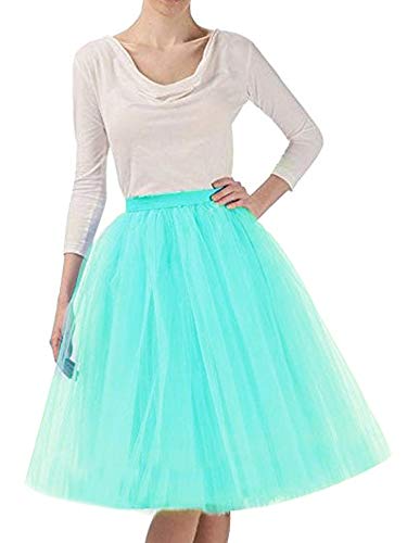 Women's Wedding Planning A Line Short Knee Length Tutu Tulle Prom Party Skirts (Green, One Size)