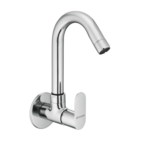Image of Chrome Finish Silver Sink Cock | Wall Mounted Faucet for Kitchen & Utility Use - Sleek & Durable Design - Roma
