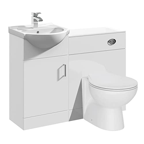 VeeBath Linx 950 Vanity Unit Furniture Set, Wash Basin Bathroom Sink, WC, Toilet Pan, Soft Close, Quick Release Toilet Seat with Concealed Cistern-White (Flat Pack)