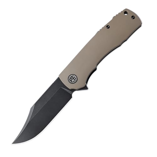 Petrified fish PFP03 Victor,3.58" 154CM Steel Black Stonewashed Blade,4.8oz Aluminium Handle Flipper Liner lock Folding knife (Green - A Stonewashed)
