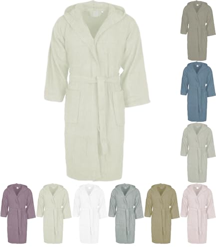 GX GARGIX Accappatoio in Spugna di Cotone Unisex con Tasche e Cappuccio dalla M alla XXL vari Coloti (IT, Testo, XXL, Regular, Regular, Maya-Cream)