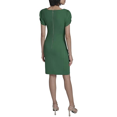 Image of KARL LAGERFELD Short Ruched Sleeve Jewel Neck Sheath Mini Dress