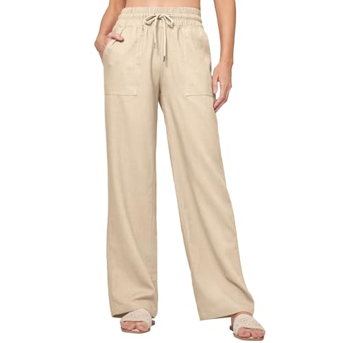 Duyang Wide Leg Linen Pants for Women Summer Beach Vacation Casual Pant Fashion High Waisted Loose Trousers Trendy Clothes