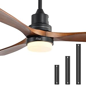 Sofucor 52″ Ceiling Fan with Lights Remote Control, 3 Poles for Indoor Outdoor Ceiling Fan with Remote, Reversible Noiseless ETL Motor, 3 Walnut Wooden Blades