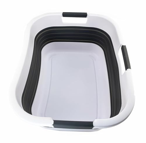 SAMMART 30L (7.9 gallon) Collapsible Plastic Laundry Basket - Foldable Pop Up Storage Container/Organizer - Portable Washing Tub - Space Saving Hamper/Basket (1, White/Steel Grey)