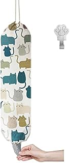 Vulken Plastic Grocery Bag Holder Dispenser, 22" x 9" Grocery Shopping Bags Recycle Bags Carrier Dispenser Storage Organizer, with Theme-Related Metal Hooks. Morandi Cats