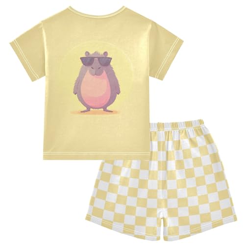 Checkerboard Plaid Sunglasses Yellow Pajama Set Short Sleeve Sleepwear Soft Pajamas Shorts Sets Cotton PJS 5Y2