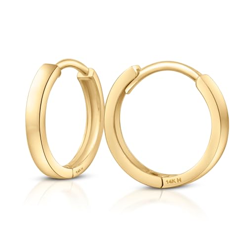 Image of 14k Solid Gold Huggie Earrings, Real Gold Earrings, Plain Gold Huggie Hoop Earrings, Simple Gold Huggie