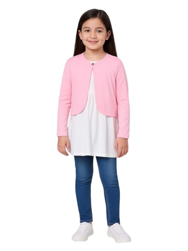 Image of KRYPTIC Kids Girls Crop Length Cotton Shrug - Soft Lightweight Open Front Layer for Stylish Everyday Wear Casual Outfits