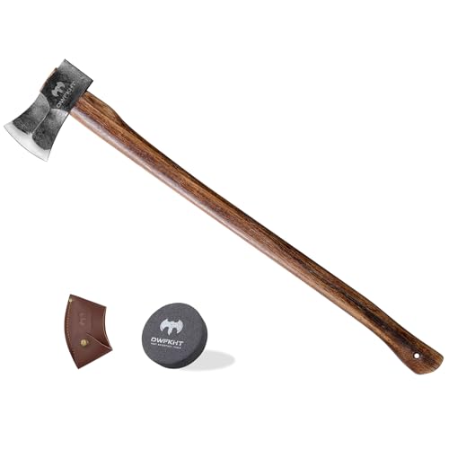 35.5' Splitting Axe, Wood Splitting Axe for Medium to Large Size Logs, 1065 High Carbon Steel Chopping Axe with Hickory Wood Handle and Leather Sheath for Chopping Firewood - Head 4.5 lbs