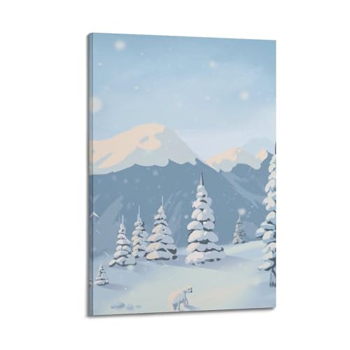 Poster forêt enneigée ours polaire JIDUHON pour réchauffer un mur blanc vide