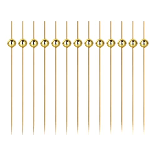 200pcs Cocktail Picks 4.7 Inch, Gold Bamboo Toothpicks for Appetizers Natural Bamboo Pearl Coctail Skewers Sticks or Drinks, Fruit, Charcuterie, Wedding Mini Food Picks Decorative (gold, 200)