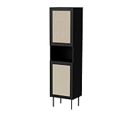 Design moderne : la vitrine YUCCA de couleur noire avec éléments en rotin apporte de l'élégance à n'importe quel salon, chambre ou couloir.