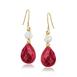 Ross-Simons 20.00 ct. t.w. Gemstone and Cultured Pearl Earrings in 14kt Yellow Gold