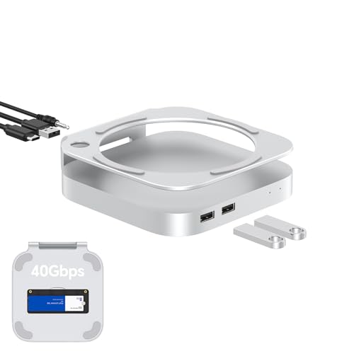 40Gbps アルミニウム Mac Mini ドック&スタンド USB 4ハブ Mac Mini M4 / M4 Pro 2024用 40Gbps M.2 NVMe SSDエンクロージャ、トリプルUSB A 2.0、3.5mmオーディオジャック M4 Mac Mini アクセサリー