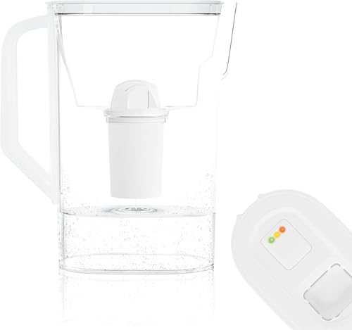 Wessper Caraffa Filtrante per Acqua 2,7 Litri, Brocca Acqua Filtrante con Indicatore LED, Caraffa Acqua con Filtro Classico, Caraffa Acqua per Frigorifero, “BPA FREE”, Bianco