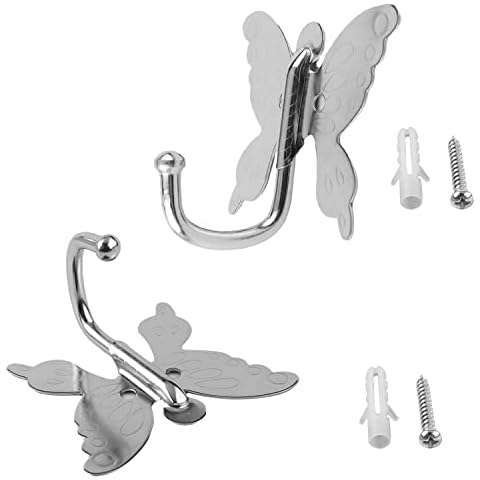 MroMax 2pcs Butterfly Style Wall Hooks Clothes Coat Towel Hangers Mounted onto The Wall Zinc Alloy Silver Tone Cover