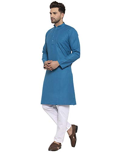 Image of KRAFT INDIA Men's Cotton Solid Kurta With Drawstring Pyjama Set
