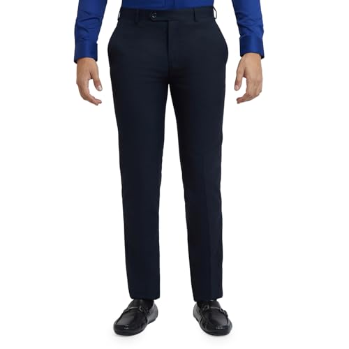 Image of Raymond Men's Poly Viscose Blend Structure Pattern Slim Fit Flat Front Formal Trouser