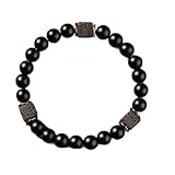 ブラック溶岩石ブレスレット メンズ レディース ユニセックス 伸縮性のあるストレッチストリング 調節可能なビーズリストバンド 普段使い カジュアルスタイル エネルギージュエ マクラメブレスレット (Black, length-20mc)#0721