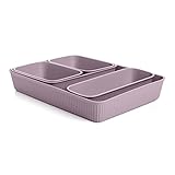 Superio Ribbed Collection - Decorative Plastic Desk Drawer Organizer Tray, Lilac Purple (Set of 5) Open Home Storage Bins Organizer Baskets, for...