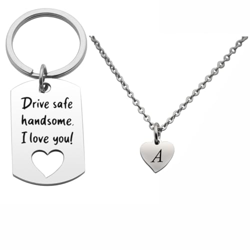 Beeshion Drive Safe Heart Matching Couples Keychain Neckalce Set Drive...