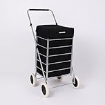 4 Wheels 60L litre Lightweight Shopping Grocery Trolley With Insulated Cooler Bag Travel Folding Cart Luggage Waterproof Cooling Bag Hard Wearing & Foldaway for Easy Storage (BLACK)