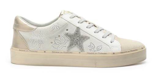 Image of Mi.iM Gaby Rubber Sole Lace-up Snake Print Suede Star Sneakers (Beige Gold, US Footwear Size System, Adult, Women, Numeric, Medium, 7.5)