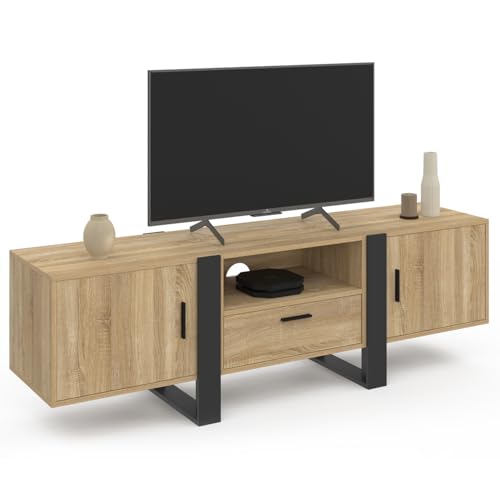 IDMarket - Meuble TV 160 cm Phoenix avec rangements Bois et Noir