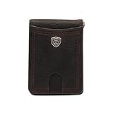 Ariat Billetera plegable para hombre Rowdy Shield Logo Brown Money Clip Bifold A35117282