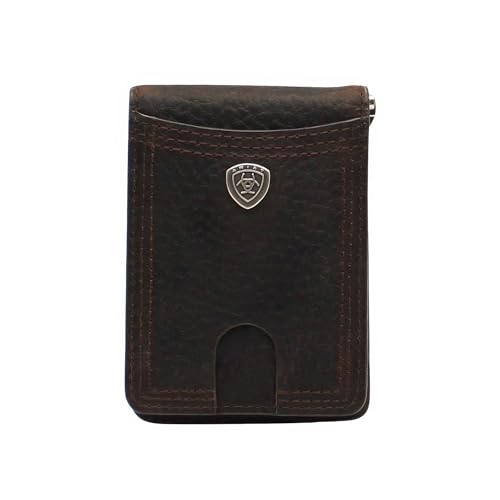 Ariat Rowdy portefeuille cuir marron bifold homme avec pince billets A35117282