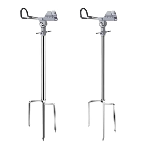 AVMAXCAM Fishing Rod Holder, Upgraded 360° Adjustable Stainless Steels Fishing Rod Holders for Bank Fishing, Fishing Gear(Silver)