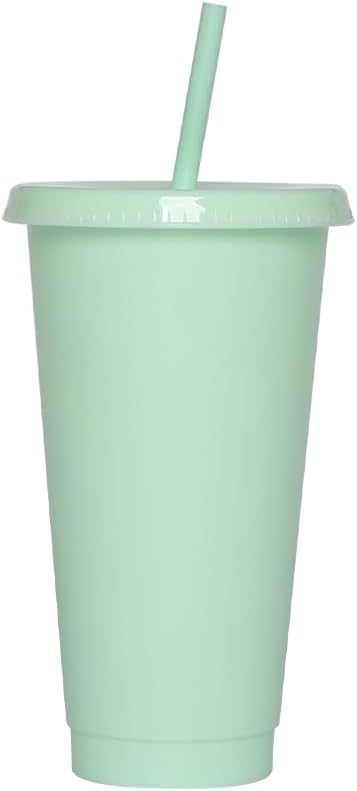 24 oz Plastic Cups With Lids and Straws, Sturdy & Food-Safe Iced Coffee Cups With Lid, Plastic Tumbler Reusable, Drinking Cups for Cold Drinks, Milkshakes, Smoothies - Mint Green(24 Sets)